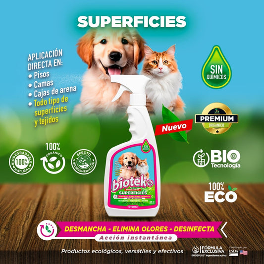 BIOTEKO SUPERFICIES 500 ML | Eliminador De Olores y Manchas De Mascotas