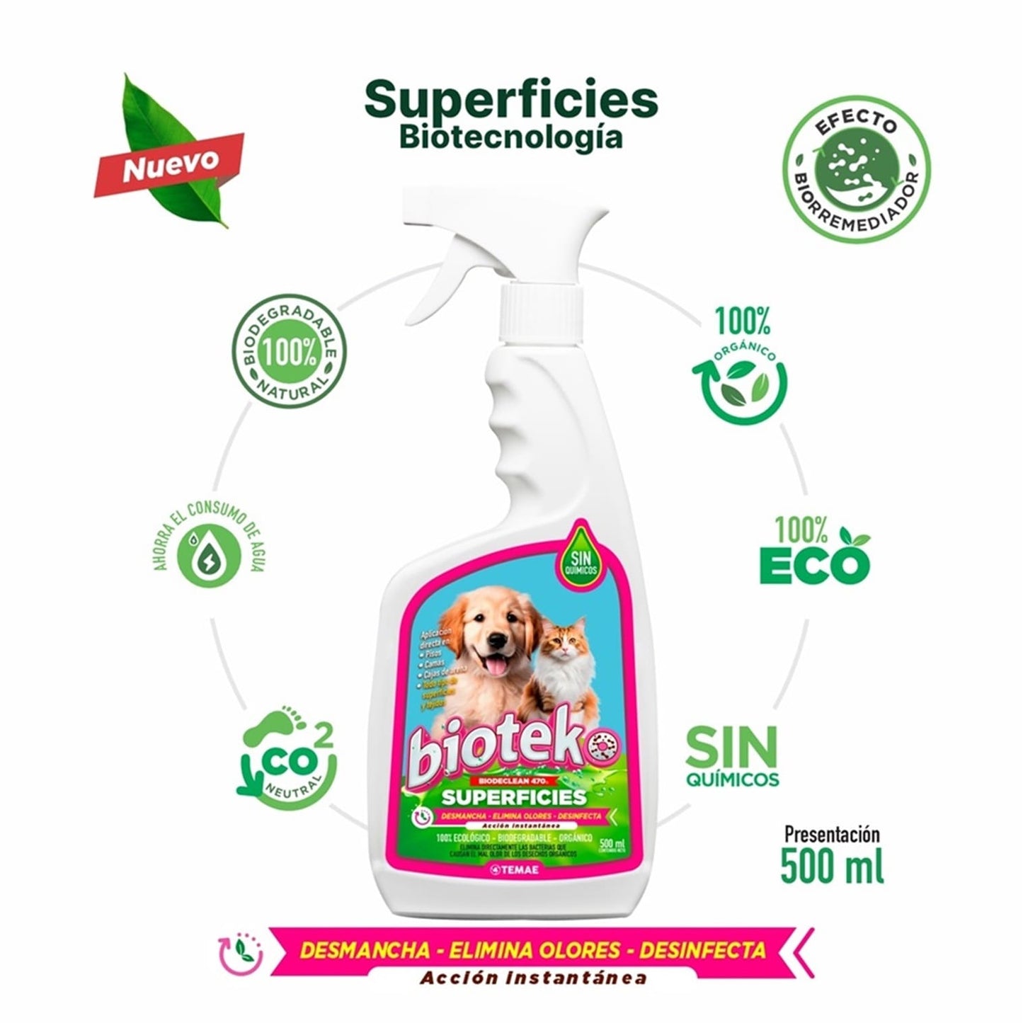 BIOTEKO SUPERFICIES 500 ML | Eliminador De Olores y Manchas De Mascotas