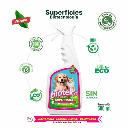 BIOTEKO SUPERFICIES 500ML | Eliminador De Olores y Manchas Mascotas